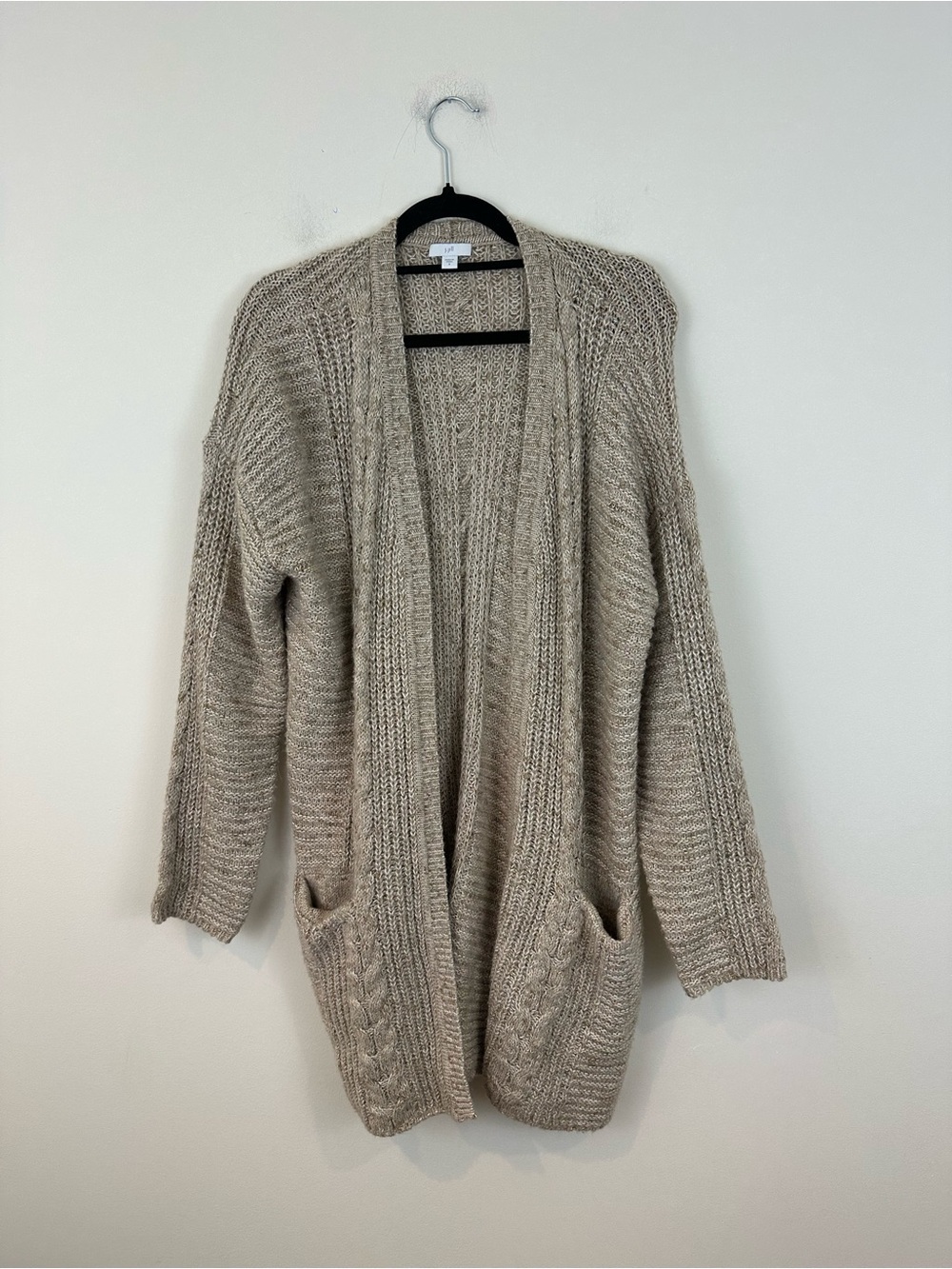 J. Jill Beige Brown Beige Cable Knit Open Front Cardigan Sweater Small